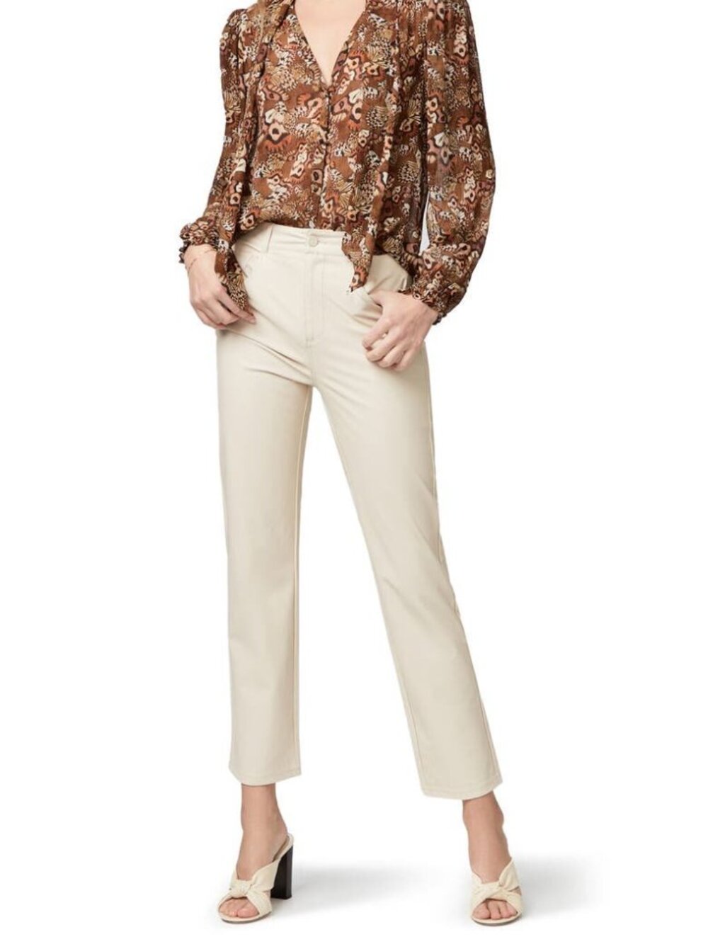 NWOT Paige Stella Faux Vegan Leather High Rise Straight Leg Ecru Cream 23 (29"L)